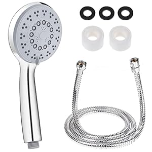 Rovtop Soffione Doccia + 1.5M Flessibile Doccia, 5 Funzioni Getti, Doccia Soffione Multifunzionale ad Alta Pressione, con Teflon e Guarnizioni