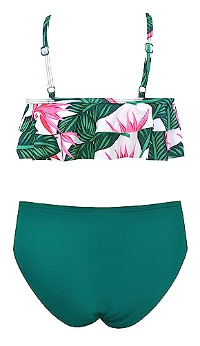 Image of SHEKINI Girls Floral Print Bathing Suits Ruffle Flounce Two Piece Swimsuits | Girls Bikini,Girls Bathing Suit,Swimsuits for Kids,Kids Bikini,Girls 2 Piece Swimsuit,Summer Hawaii Beach Swimwear,6-12 Years