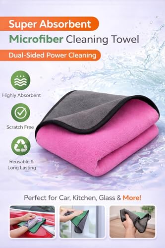 Image of Towel for Car Cleaning 400 GSM (Pack of 1 /Pink)- Micro Fiber Cleaning Towel, Cloth for Dusting Washing & Mirror Glass Cleaning, Microfibre Cloth for Drying & for Car Detailing