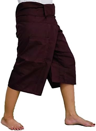 Dark Brown Toray - 3/4 Men Women Thai Fisherman Pants Yoga Trousers by Thai Spicy Free Size