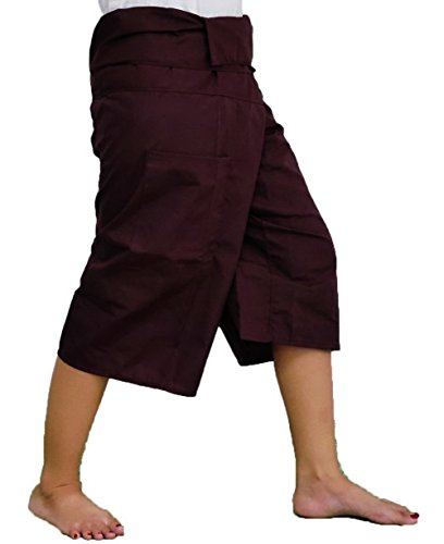 Dark Brown Toray - 3/4 Men Women Thai Fisherman Pants Yoga Trousers By Thai Spicy Free Size #TOP1