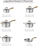 Lagostina Finezza 11-Piece 5-Ply Clad Stainless Steel Cookware Set, Premium Pots and Pans Set, Induction Safe, Oven Safe up to 400ºF / 204ºC, Elegant Gold Handles, Silver