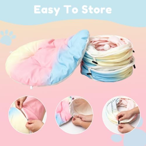 Cat Tunnel Bed Circular Hide Seek Cave Toy with Washable Mats Rainbow - 5