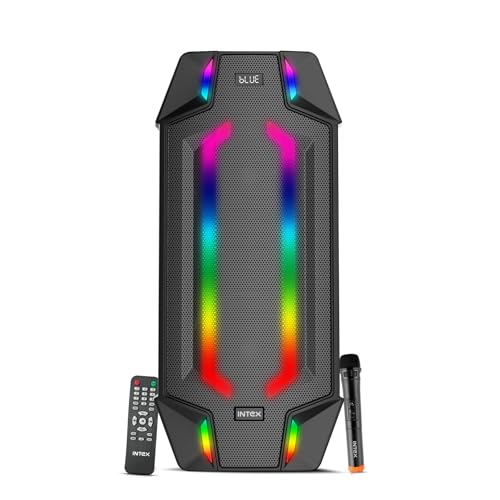 Intex Boombox 80W DJ Party Speaker | Upto 3 Hour Playback Time & Wireless Karaoke Mic | 7 Mode RGB Lights, Dynamic Bass and Sound Effect | LED Display, TWS Function & Remote Control (Black)