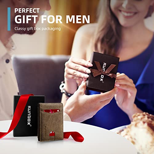Runbox Wallet For Men Slim 11 Credit Card Holder Slots Bifold Leather Rfid Wallet Blocking Small Thin Men's Wallet Minimalist Front Pocket Large Capacity Gift Box Carbon #TOP5
