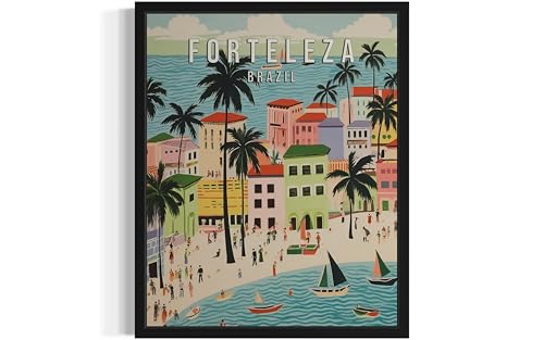 Fortaleza Brazil Art Print Poster Wall Art, Vintage Travel Posters, Travel Gift, Home Decor Painting for Bedroom, Bathroom, Living Room Art Decorations 57 (Fortaleza Brazil, 14"L x 11"W, Black Frame)