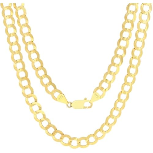 Nuragold 10k Real Yellow Gold Cuban Curb Solid Link Chain Mens Necklace 8mm