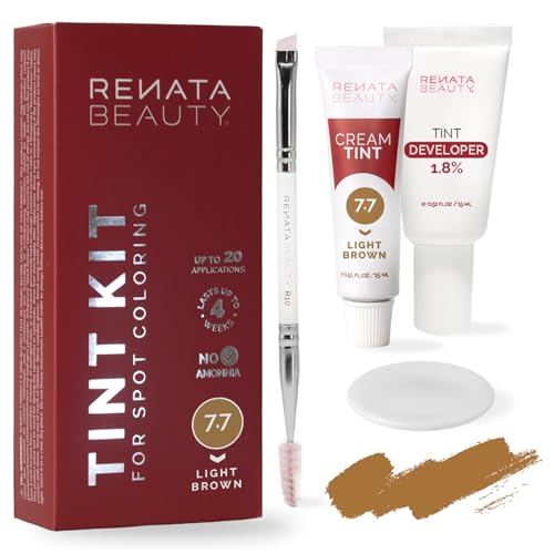 RB RENATA BEAUTY Tint Kit – Cream Hair Dye Kit with Developer and Application Brush for Spot Coloring - Covers Gray Hairs, Smudge-Proof, Long-Lasting Up to 4 Weeks, 20 Applications [Light Brown]