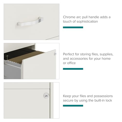 Space Solutions - 2 Drawer Fully Assembled Steel File Cabinet, Home & Small Office Use, Perfect for Small Spaces, Letter-Size, Lock, Mobile, Pearl White - Image 5