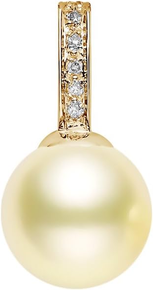 PremiumPearl 14K Yellow Gold Cream South Sea Cultured Pearl Pendant for Women AAAA Quality with Diamonds