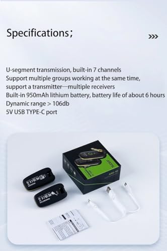 Guitarra Elétrica Captador Transmissor e Receptor do Sistema, 7 Canais, Canal UHF para Guitarra Elét