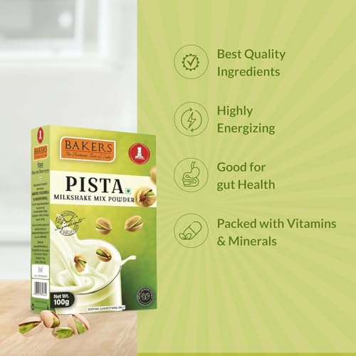 Image of BAKERS Milk Shake Mix Powder - Pista Flavor (100g x 4, 400g) | Instant Thick & Creamy Shake Mix | Rich & Delicious Dessert Drink | Ready to Mix with Milk | No Preservatives |Ready in 30 Sec