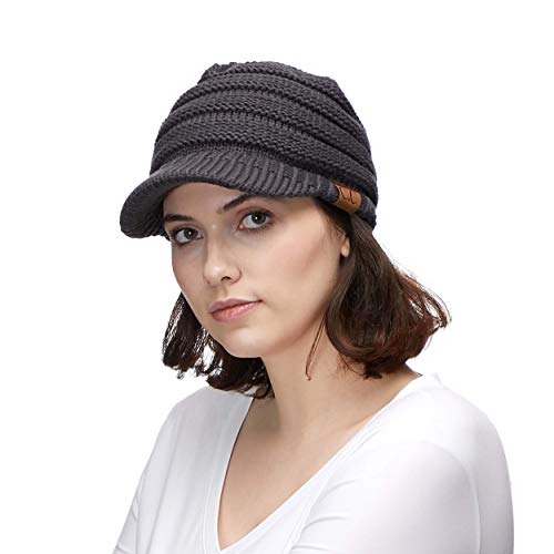 C.c Hatsandscarf Exclusives Women's Ribbed Knit Hat With Brim (Yj-131)(Dk Mel Grey) #TOP2