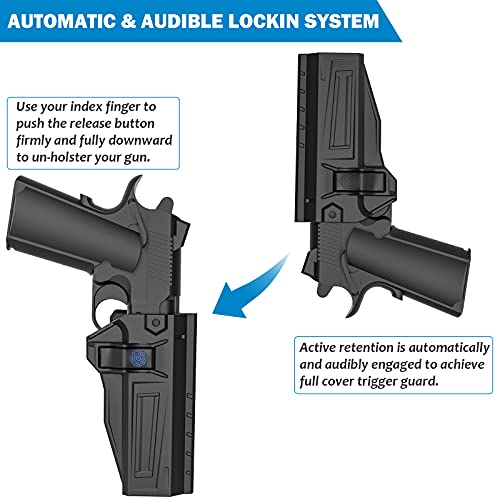 Belt Holster For Colt 1911 5" Holsters Without Rail, Owb Holster For Colt 1911 .45/Taurus 1911/Sa 1911/Springfield 1911, 360° Adjustable Open Carry Holster Also Fits Variants 1911 5" Pistol, Rh #TOP2