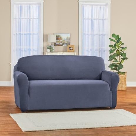 S M Ent. Luxurious Plush Velvet Solid Color Furniture Cover-Navy-Loveseat -Size-43 W