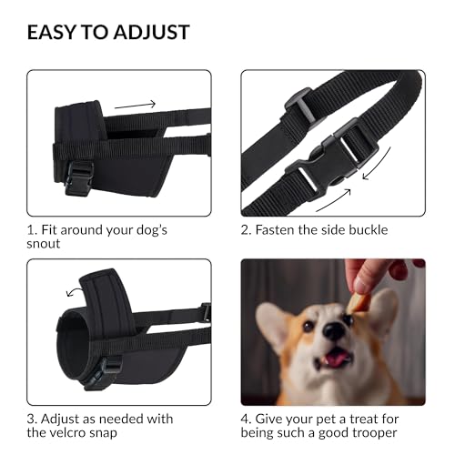 CollarDirect Maulkorb – Verstellbarer, weicher, atmungsaktiver Nylon-Mundschutz für kleine, mittelgroße und große Hunde, Anti-Kauen, Bellen und Beißen (Schwarz, L/XL)