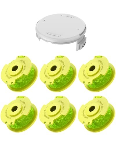 7 Pack Bobine Fil Coupe Bordure remplacements pour Ryobi One + AC14RL3A 18v 24v 40v Coupe Bordures, Bobine Ø 2mm, Longueur 3,3m (6 Fil Coupe Bordure,1 Couvercle)