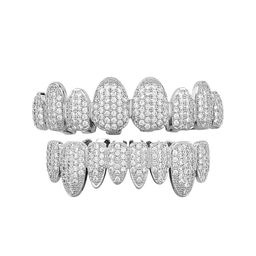 Grillz Irregulares de diseño exclusivo con baño de oro y plata y circonitas brillantes
