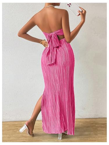 Image of Milumia Women's Twist Front Strapless Bodycon Dress Summer Split Thigh Maxi Tube Dresses Vacation Outfits