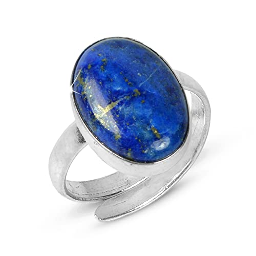 Image of Reiki Crystal Products Natural Certified Lapis Lazuli Ring, Lapis Lazuli Gemstone Ring, Adjustable, Halo, Blue