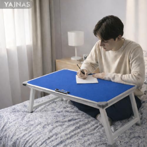 Image of YAJNAS Multipurpose Portable Study Laptop Table (15 x 23 Inch) | Height Adjustable Foldable Lap Desk & Bed Table for Kids, Home, Office, Online Classes & Learning - Blue