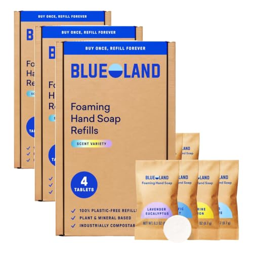 Image of BLUELAND Foaming Hand Soap Refill Tablets, 12-Pack, Variety Pack Scents, Eco Friendly Cleaning Products, 4 x 9 Fl oz