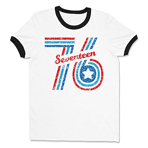 Retro 1776 Ringer Tee Shirt Unisex X-Large White/Black