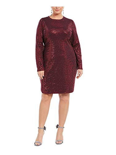 B Darlin Damen Cocktailkleid, Burgunderrot, mit Pailletten, langärmelig, über dem Knie, Größe 50 W Cover