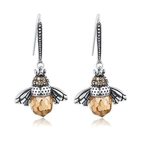 Presentski Honey Queen Bee Animal Dangle Earrings, 925 Sterling Silver Cubic Zirconia, Gift for Women Girl Mom Cover