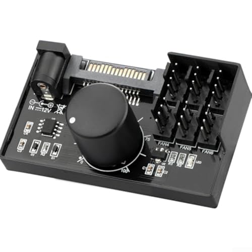 Axorafow 4 Pin Fan Controller Hub 12V 60W, PC Fan to 6 Fans, /DC Powered Control with 1%-99% Duty Cycle Adjustment, Black(1A)