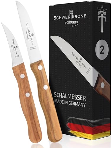 Schwertkrone 2 cuchillos para fruta y verdura madera de olivo pelador - Cuchillos Mondadores, Acero Inoxidable