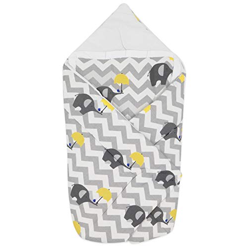 BlueberryShop manta de algodón para bebés con almohada | Saco de dormir para bebés recién nacidos | Regalo perfecto para Baby Shower | 78 x 78 cm | Amarillo Elefante