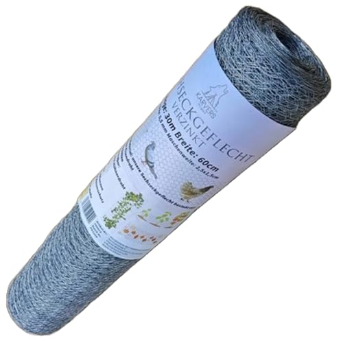 KARVERS Maschendrahtzaun feinmaschig 25mm x 15 mm Sechseckgeflecht verzinkt, Kaninchendraht, Drahtzaun, Hasengitter, Hühnerzaun, Höhe 60cm, Länge 30m