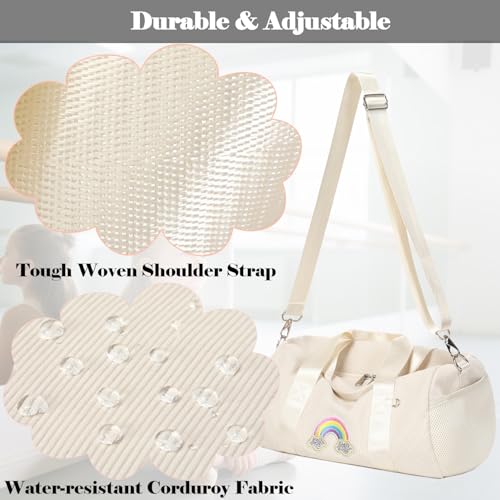 Kimwadalh Kleine Sporttasche Kinder Mädchen Reisetasche Ballet Latin Tanztasche Gymnastiktasche mit Wasserdichter Tasche Beige Kord-Stoffe
