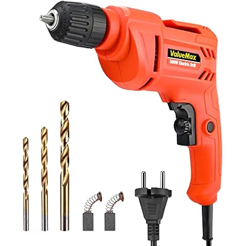 ValueMax Taladro Eléctrico con Cable 500W con 3 Brocas y Brochas de Carbón, Portabrocas 10mm Velocidad variable Cover
