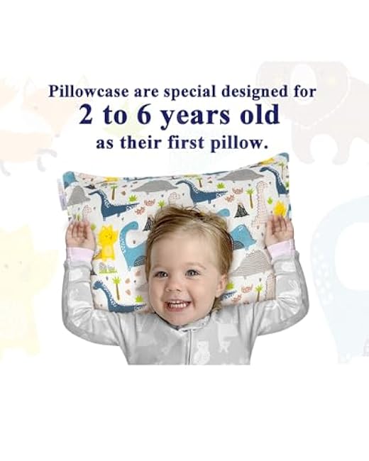 ALVABABY Toddler Pillowcases 2 Pack Organic Cotton Kids Pillow Cover Fit 13x 18 or 12x16 Envelope for Girl Boy Sleepy Travel Dinosaur Bear