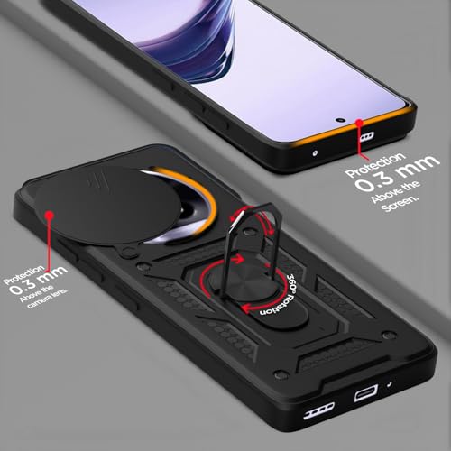 Image of Pikkme D10 Tough Armor Bumper Case | 360 Protection Case | Sliding Camera Shield Cover & Ring Holder Stand Back Cover for Realme 13 Pro 5G / Realme 13 Pro Plus 5G (Black)