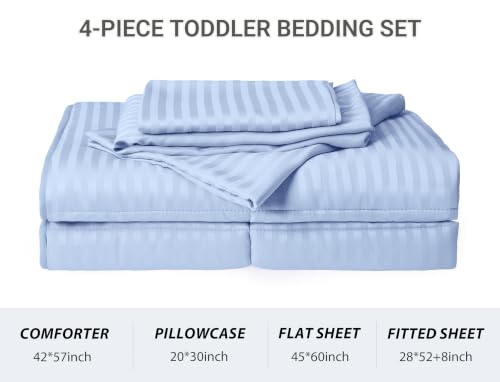 Image of ZPECC Toddler Bedding Set - 4 Piece Hypoallergenic Baby Crib Bedding Set for Boys and Girls, Includes Toddler Comforter, Flat Sheet, Fitted Sheet and Pillowcase, Baby Blue (Pack of 3)