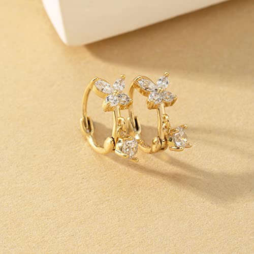 Image of DAILY VIBES Dainty Butterfly Cross CZ Small Huggie Hoop Earrings for Women