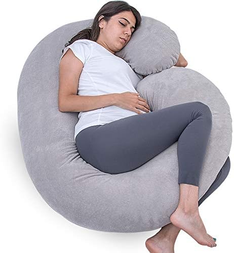 1 MIDDLE ONE Pregnancy Pillow, C Shaped Full Body Pillow for Maternity Support, Pregnant Women Sleeping Pillow with Velour Cover (Grey)
