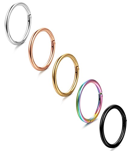 ORAZIO 5Pcs 16G Stainless Steel Nose Ring Body Piercing Ear Hoop Seamless Clicker Ring