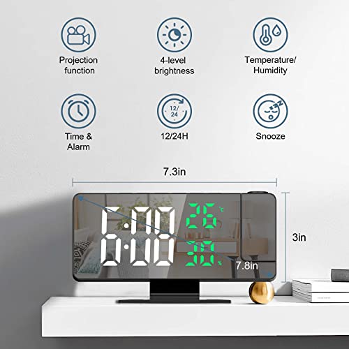 Ankilo Projection Alarm Clock For Bedroom, 7.8" Large Digital Clock With 180° Projector, 12/24H, Usb Charging Port, Temperature & Humidity Display, Snooze, Bedside Clock For Heavy Sleeper #TOP1