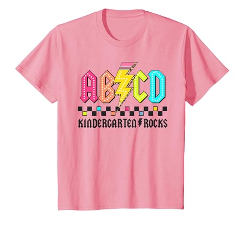 ABCD Kindergarten Rocks Pencil Lightning Teachers Rock Boys T-Shirt, Youth, Pink, 4T