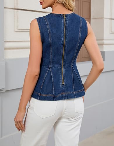 Kedera Denim Vest Crew Neck Sleeveless Crop Tank Tops for Women Ruffle Hem Jean Vest Top 2025 Summer3