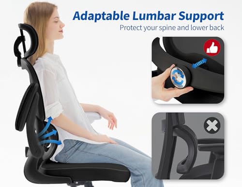 TRALT Ergonomic Office Chair - Desk Chair with Mesh PU Leather Gaming Chair - Computer Chair Comfy Adjustable Lumbar Support Executive Office Chair High Back for Adults Home Office (Black)