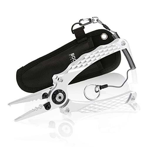 Booms Fishing X12 Aluminum Fishing Pliers Saltwater Split Ring Pliers For Fishing Hook Removal, Comes With Sheath And Lanyard, Silver #TOP7