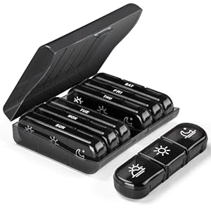 JIUFOXINO Tablettenbox 7 Tage Morgens Mittags Abends Schwarz