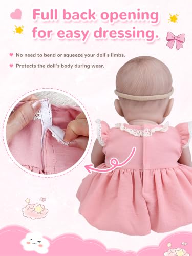 EKOKIZ Reborn Doll Clothes 3-Piece Set - Dusty Rose Lace Dress with Bow Headband for 17-20 Inch Baby Dolls, Soft Crinkle Tutu Outfit for Pretend Play, Photography & Gift Giving — view 6
