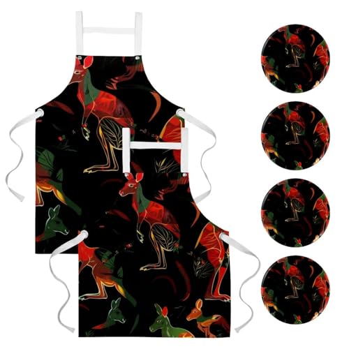 Lot de 2 tabliers de cuisine restaurant avec poche kangourou et motif feuilles tropicales