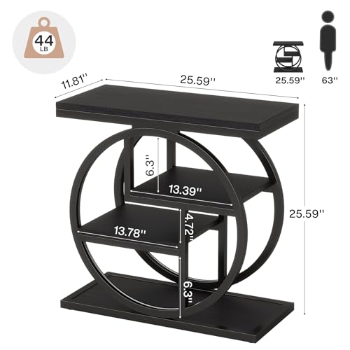 Image of Tribesigns End Table Set of 2, 4-Tier Narrow Side Table with Storage Shelves, Wood Small Sofa Side Table with Geometric Metal Frame, Modern Bedside Table for Bedroom, Living Room, Black